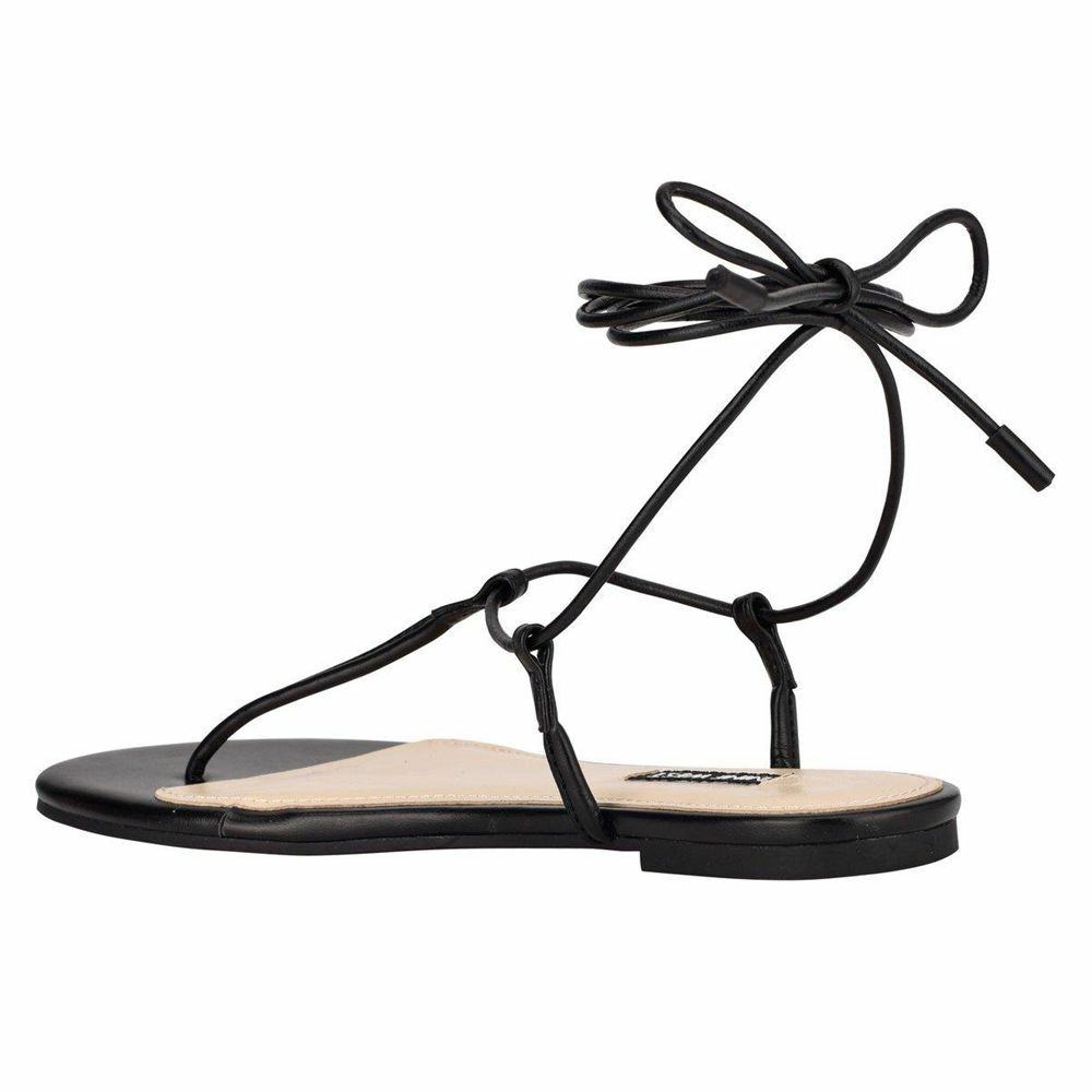 Best Nine West Flat Sandals Nine West Tella Ankle Wrap Black